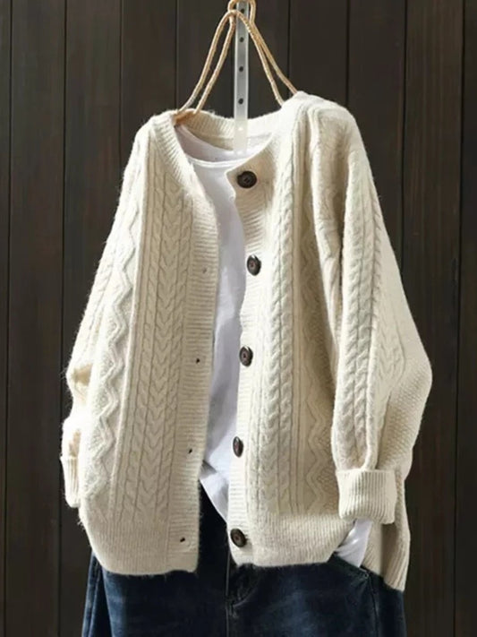 Women's Oversized Cable-Knit Cardigan – Button Front