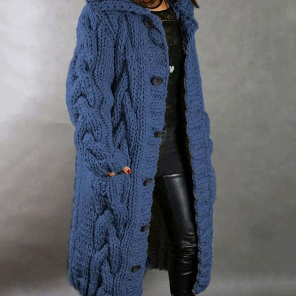 Grace | Women's Oversized Cable Knit Hooded Button Cardigan