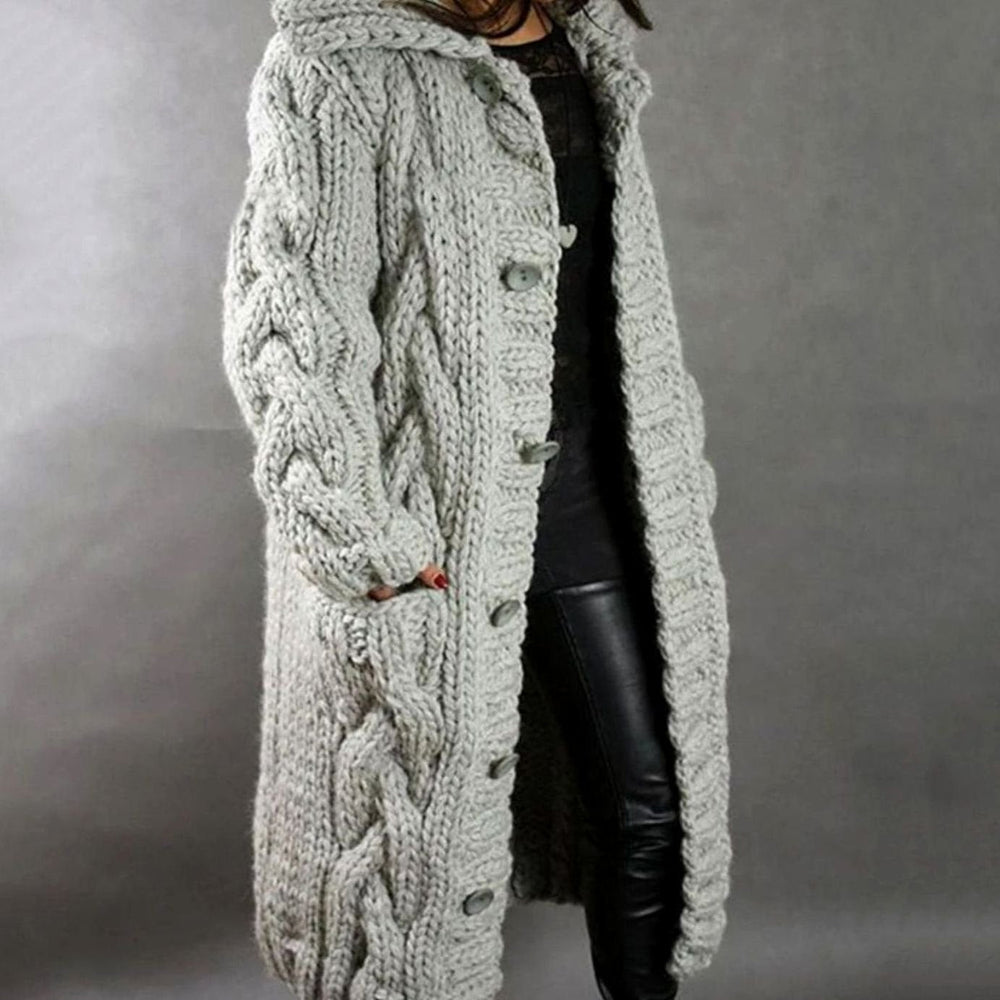 Grace | Women's Oversized Cable Knit Hooded Button Cardigan
