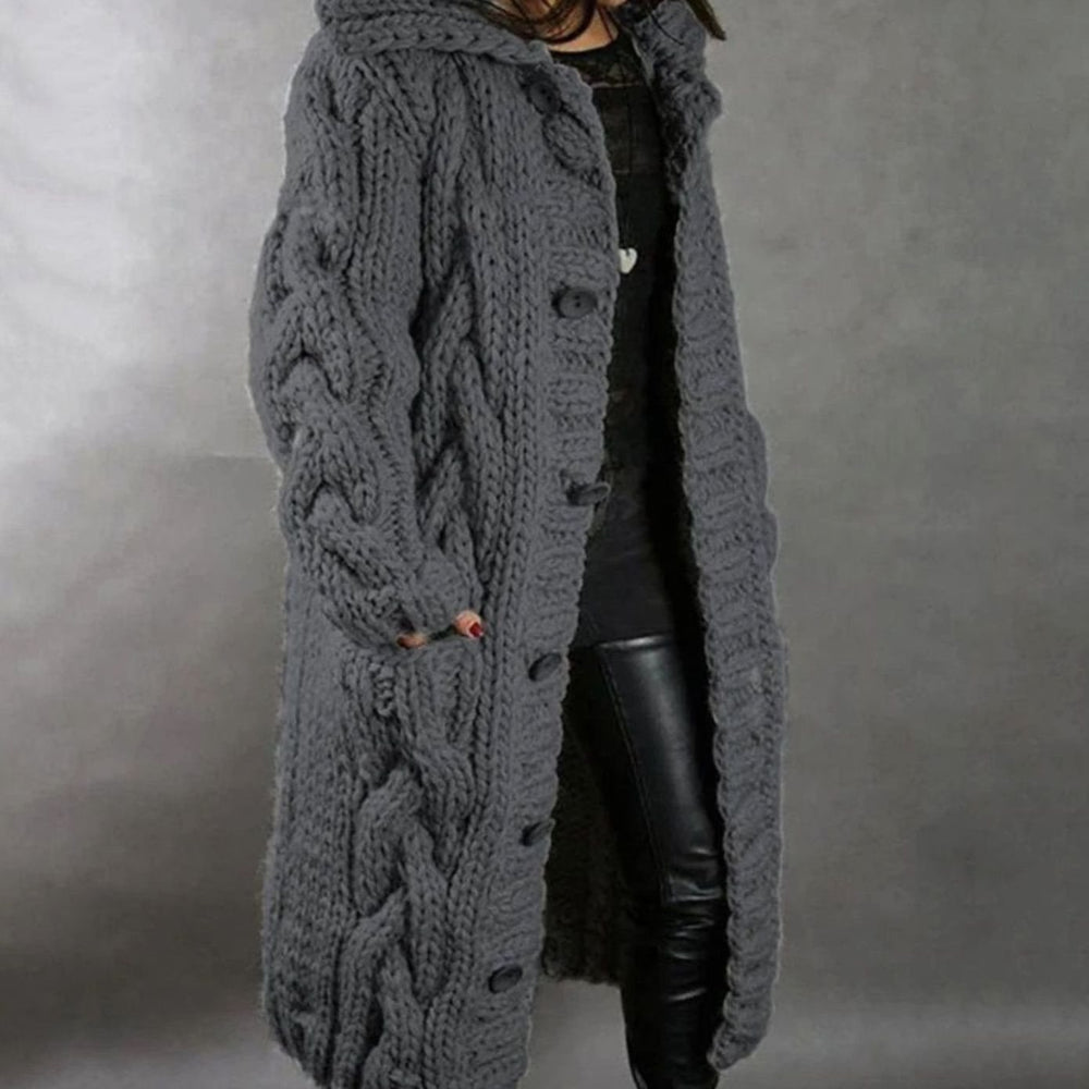 Grace | Women's Oversized Cable Knit Hooded Button Cardigan