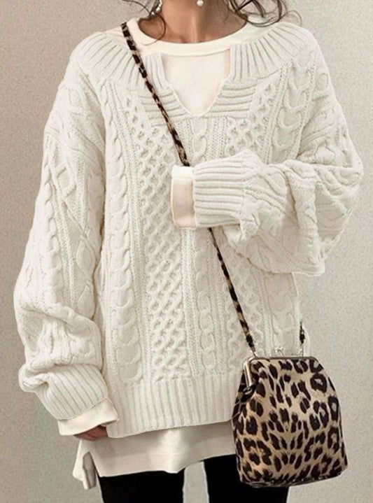 Harper | Women's Oversized Cable Knit Sweater V-Neck Pullover