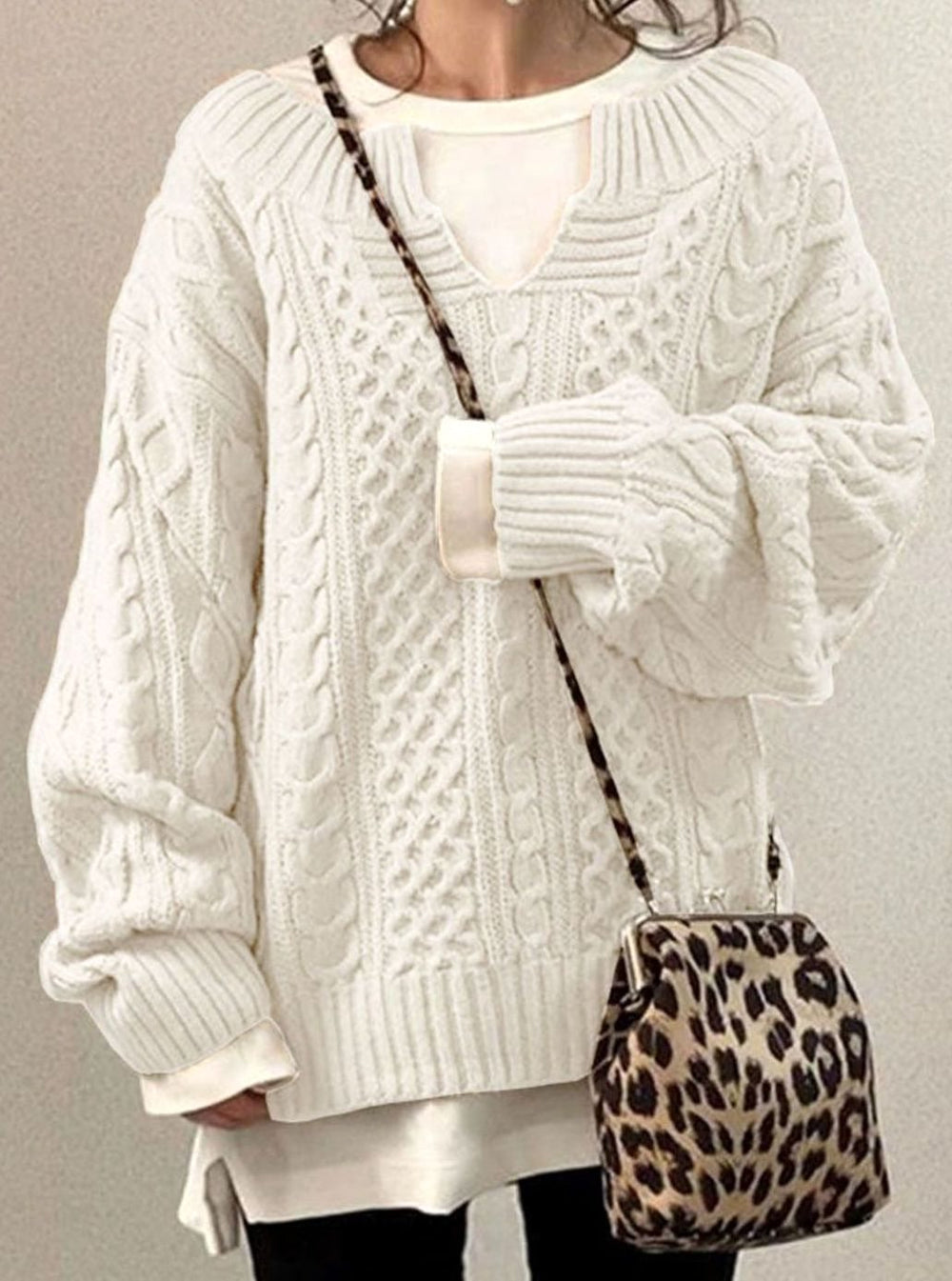 Harper | Women's Oversized Cable Knit Sweater V-Neck Pullover