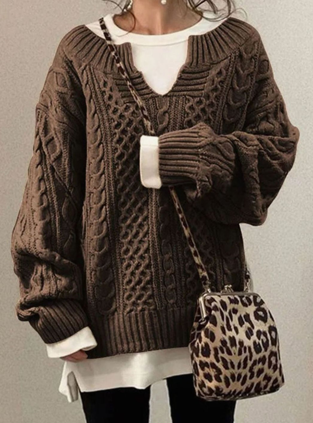 Harper | Women's Oversized Cable Knit Sweater V-Neck Pullover