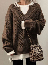 Harper | Women's Oversized Cable Knit Sweater V-Neck Pullover