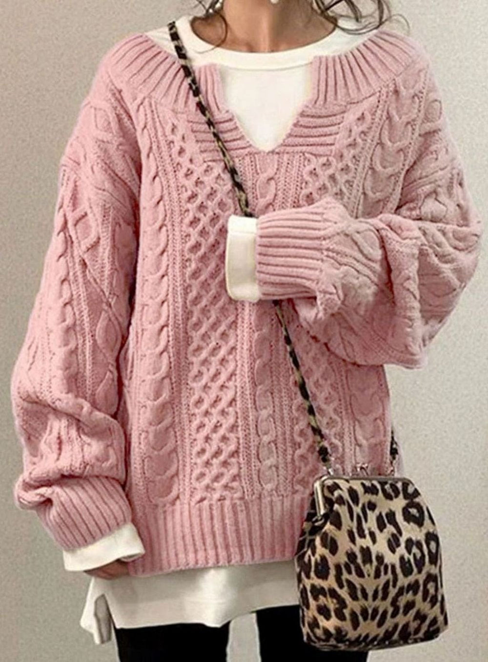 Harper | Women's Oversized Cable Knit Sweater V-Neck Pullover