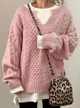 Harper | Women's Oversized Cable Knit Sweater V-Neck Pullover