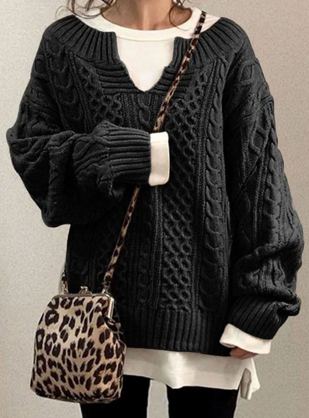 Harper | Women's Oversized Cable Knit Sweater V-Neck Pullover