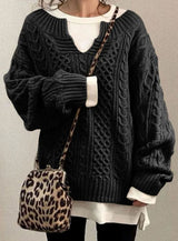Harper | Women's Oversized Cable Knit Sweater V-Neck Pullover