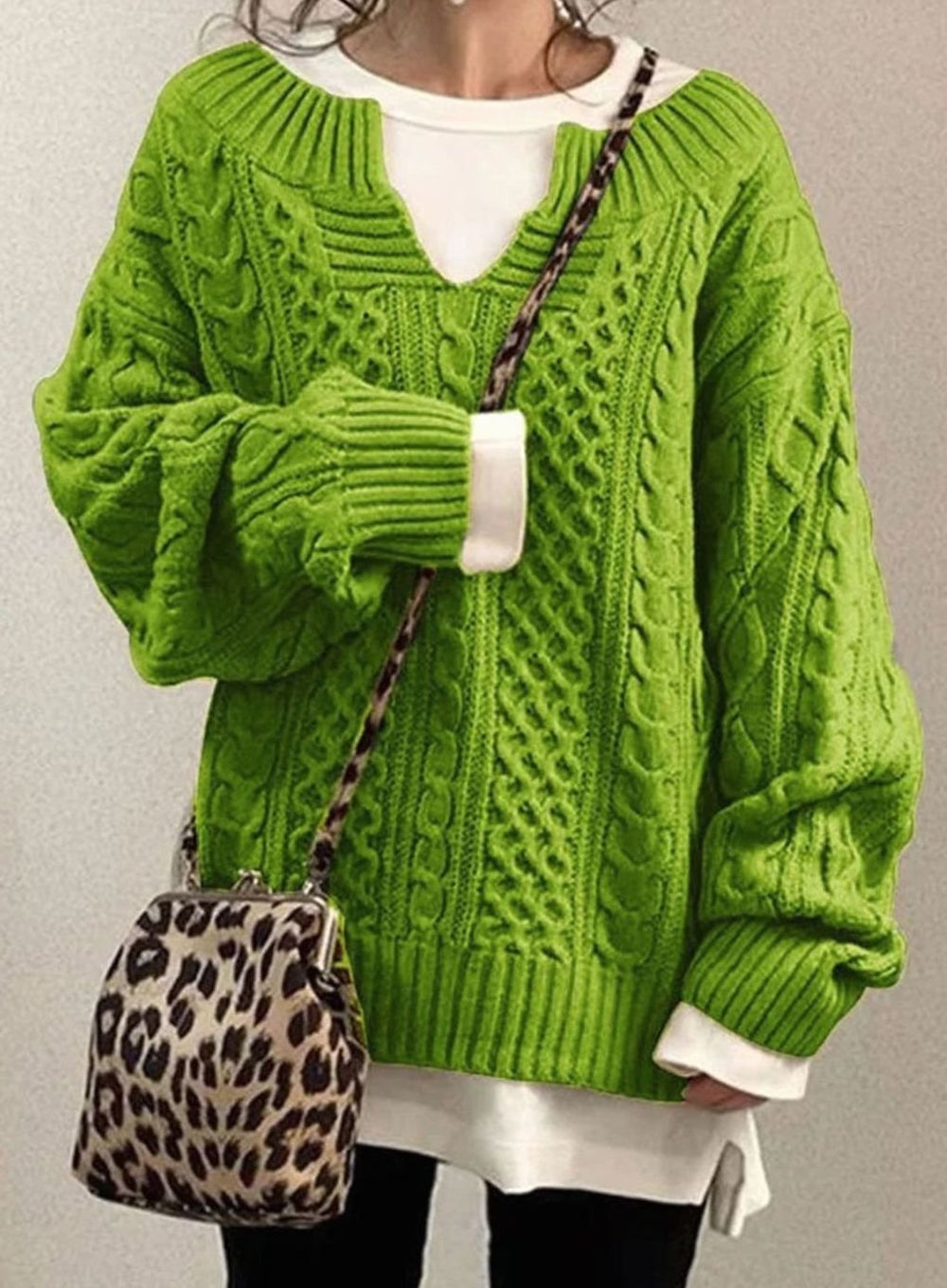 Harper | Women's Oversized Cable Knit Sweater V-Neck Pullover
