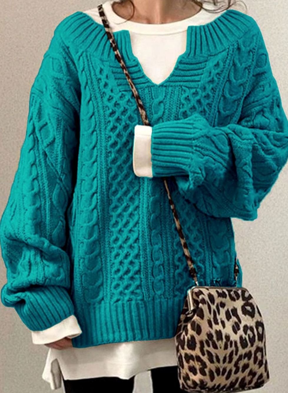 Harper | Women's Oversized Cable Knit Sweater V-Neck Pullover