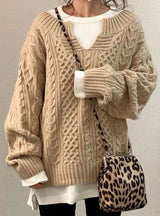 Harper | Women's Oversized Cable Knit Sweater V-Neck Pullover