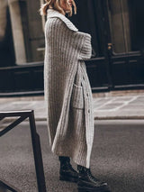 Mia | Women's Oversized Chunky Rib-Knit Longline Lapel Cardigan