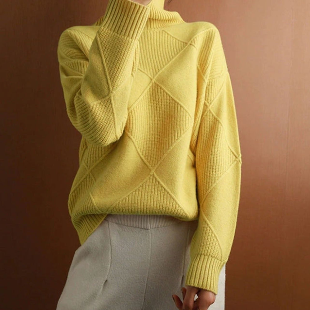 Camila | Women's Oversized Diamond-Texture Turtleneck Knit Sweater