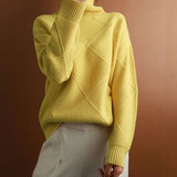 Camila | Women's Oversized Diamond-Texture Turtleneck Knit Sweater