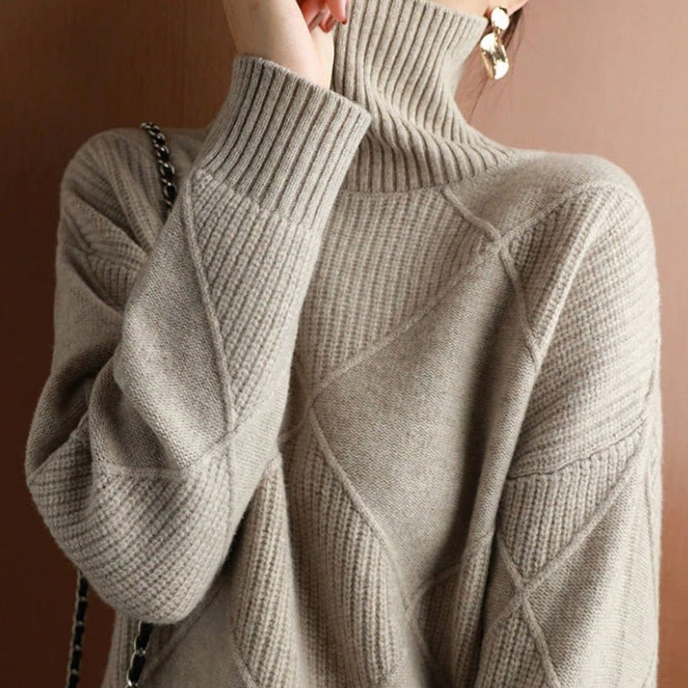 Camila | Women's Oversized Diamond-Texture Turtleneck Knit Sweater - 16