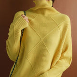 Camila | Women's Oversized Diamond-Texture Turtleneck Knit Sweater - 2