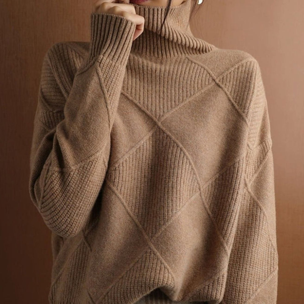 Camila | Women's Oversized Diamond-Texture Turtleneck Knit Sweater - 20