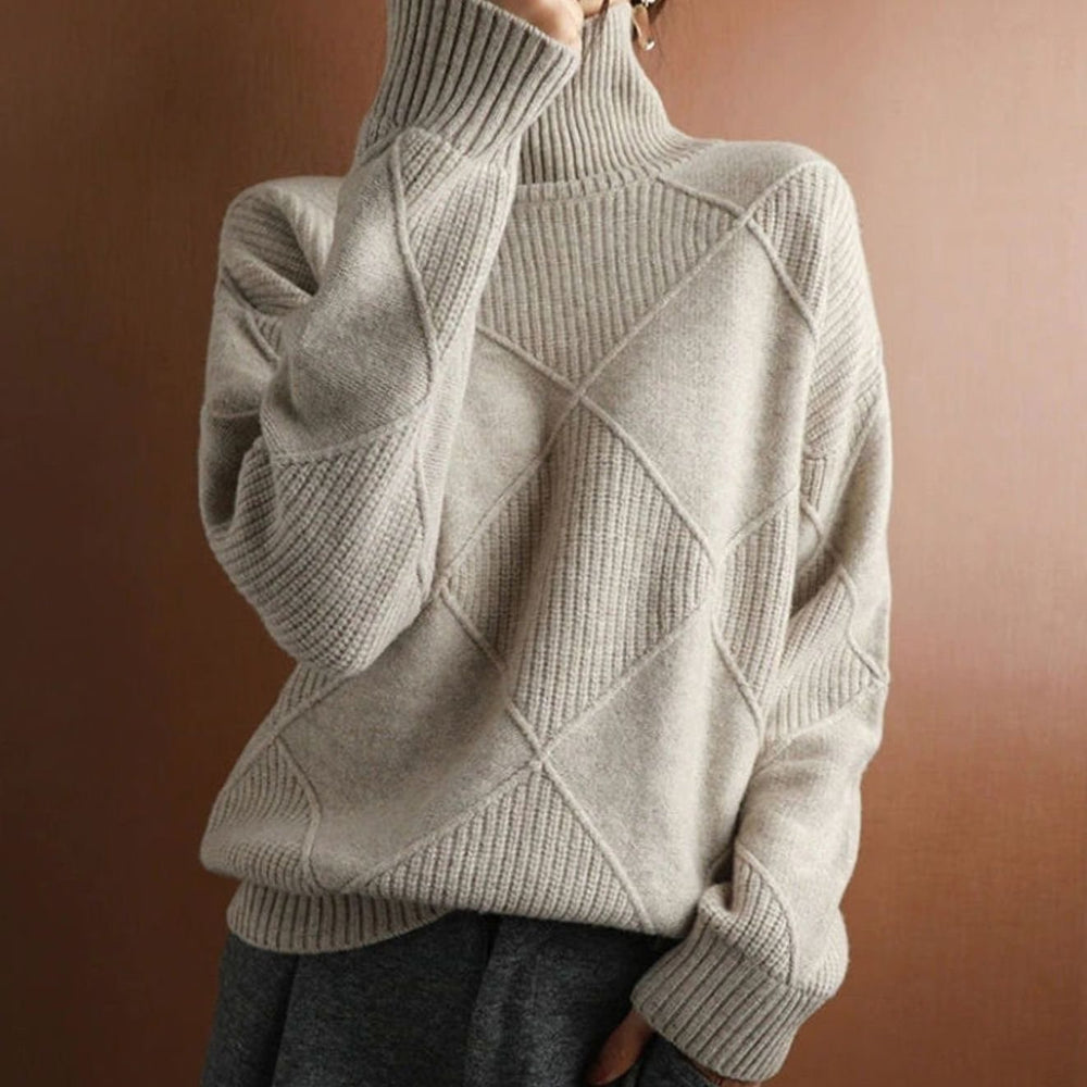 Camila | Women's Oversized Diamond-Texture Turtleneck Knit Sweater - 21