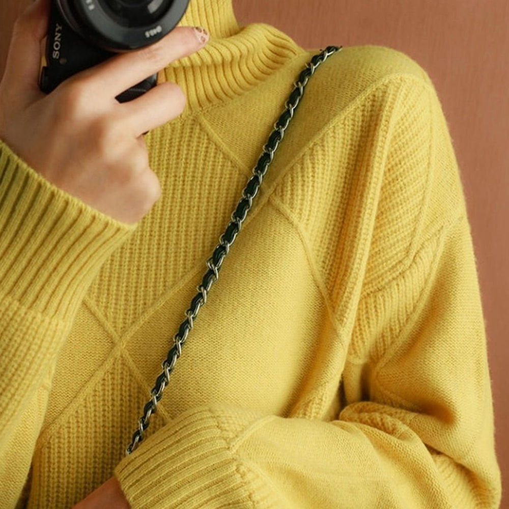 Camila | Women's Oversized Diamond-Texture Turtleneck Knit Sweater - 3