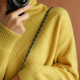 Camila | Women's Oversized Diamond-Texture Turtleneck Knit Sweater - 3