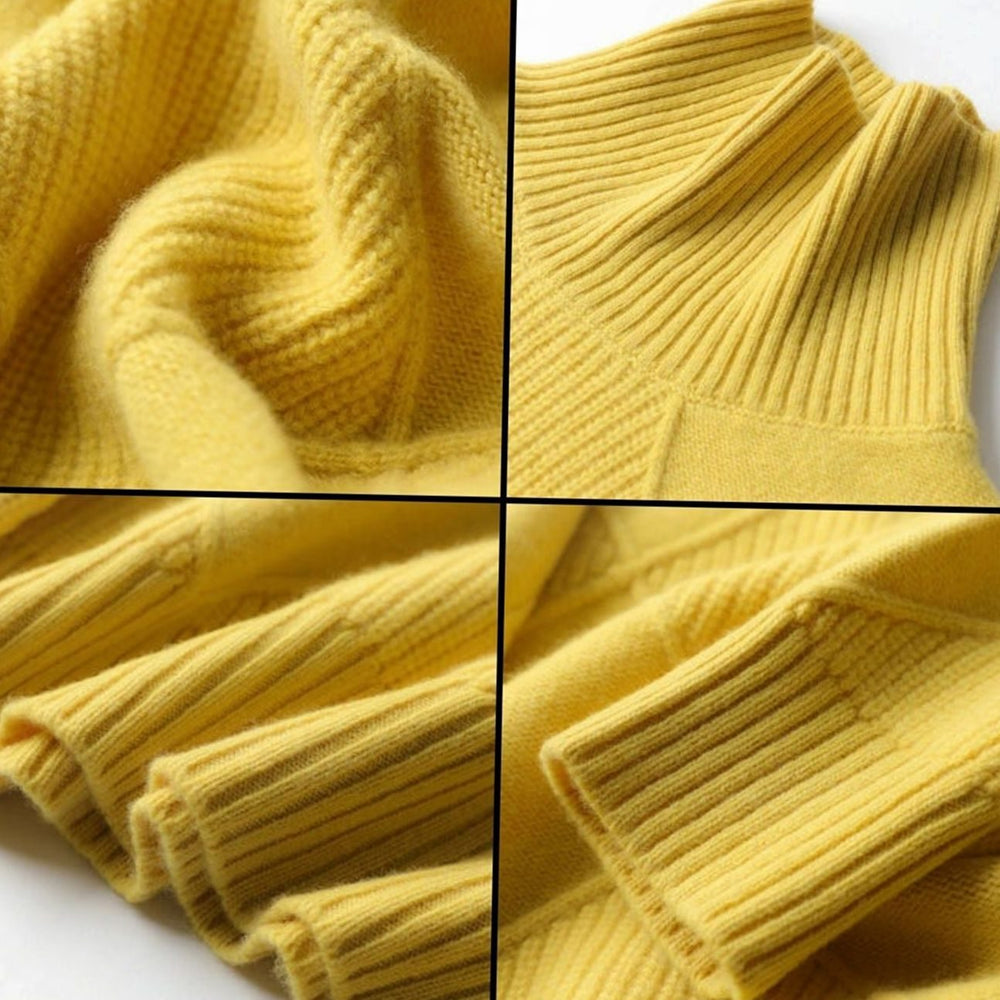 Camila | Women's Oversized Diamond-Texture Turtleneck Knit Sweater - 4