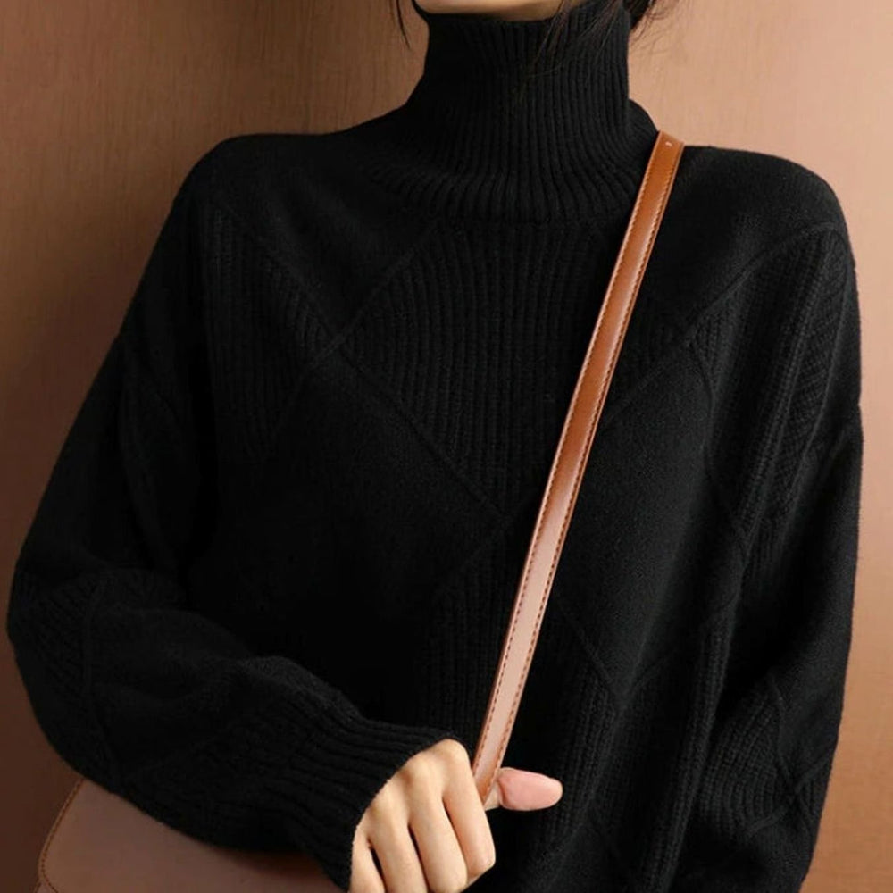 Camila | Women's Oversized Diamond-Texture Turtleneck Knit Sweater - 7