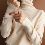Camila | Women's Oversized Diamond-Texture Turtleneck Knit Sweater - 8