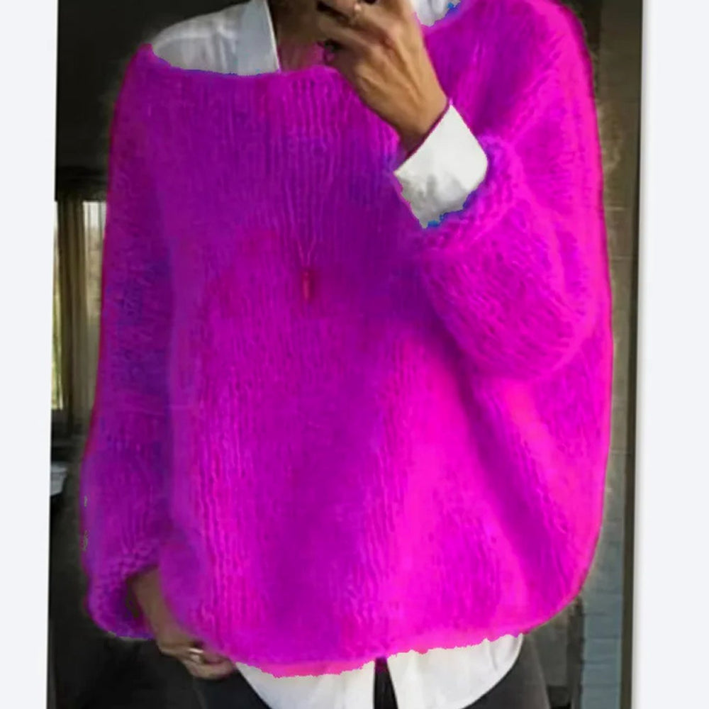 Amelia | Women's Oversized Fuzzy Knit Sweater Long Sleeve Pullover - 2