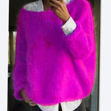 Amelia | Women's Oversized Fuzzy Knit Sweater Long Sleeve Pullover - 2