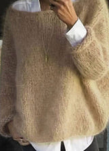 Amelia | Women's Oversized Fuzzy Knit Sweater Long Sleeve Pullover - 6