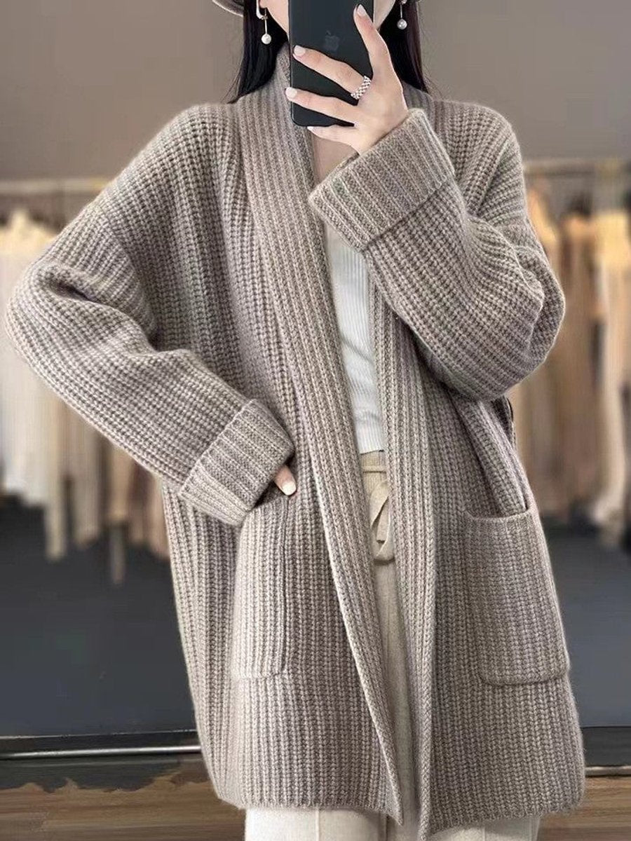 Evelyn | Women's Oversized Open-Front Knit Cardigan Scarf Collar