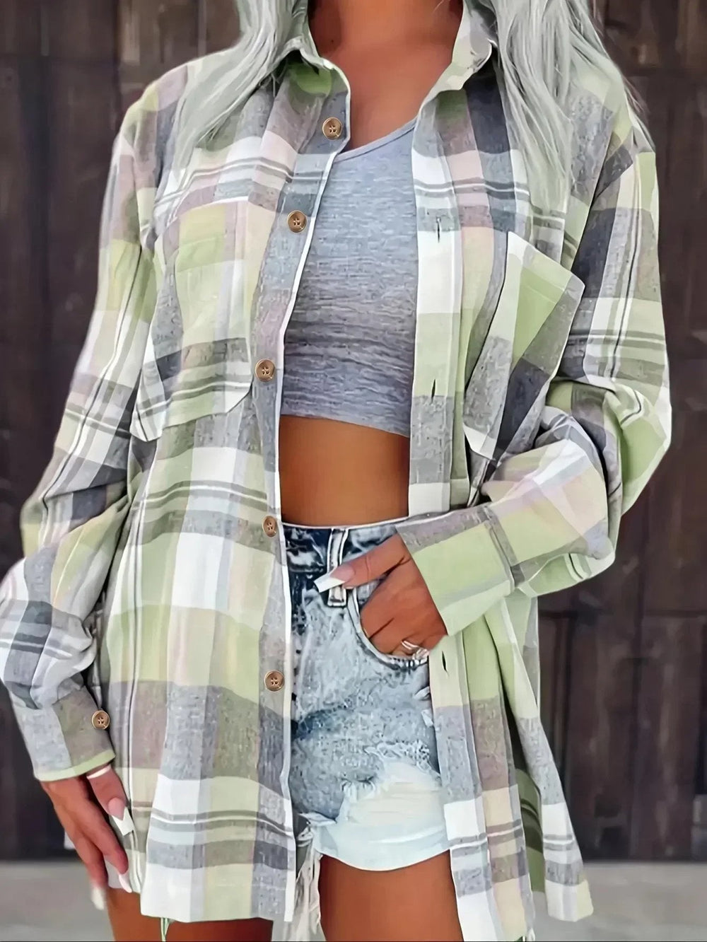 Mia | Women's Oversized Plaid Flannel Open-Front Cardigan Shirt