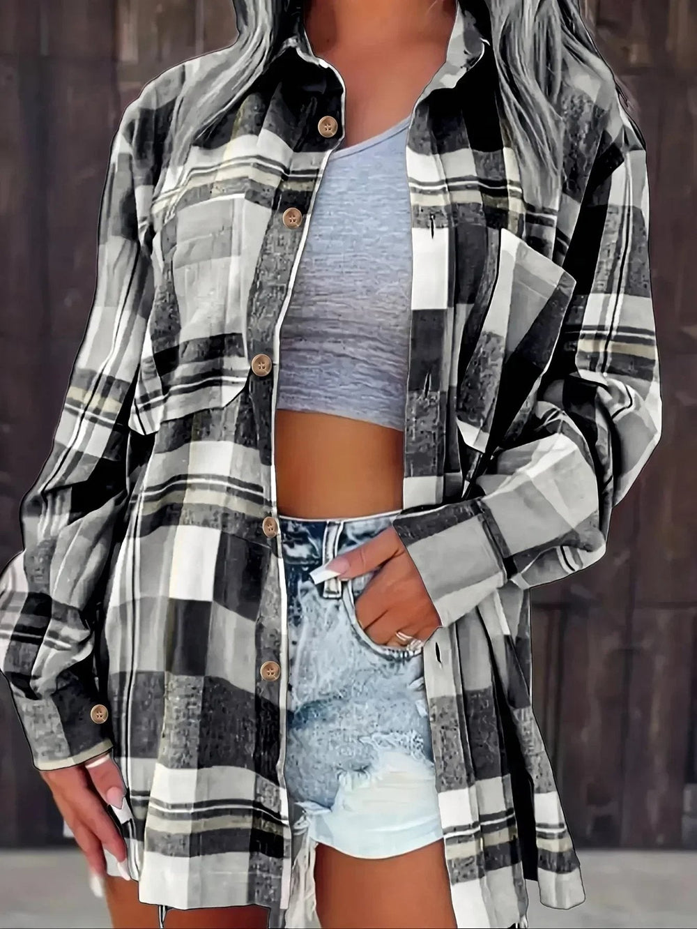 Mia | Women's Oversized Plaid Flannel Open-Front Cardigan Shirt