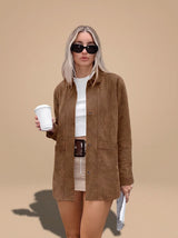 Mia | Women's Oversized Suede Style Shirt Jacket Collared Coat