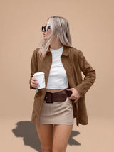 Mia | Women's Oversized Suede Style Shirt Jacket Collared Coat