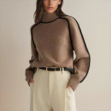 Camila | Women's Oversized Turtleneck Colorblock Knit Sweater