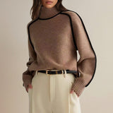 Isabella | Women's Oversized Turtleneck Sweater Contrast Stripe Knit Pullover - 2