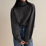 Isabella | Women's Oversized Turtleneck Sweater Contrast Stripe Knit Pullover - 4
