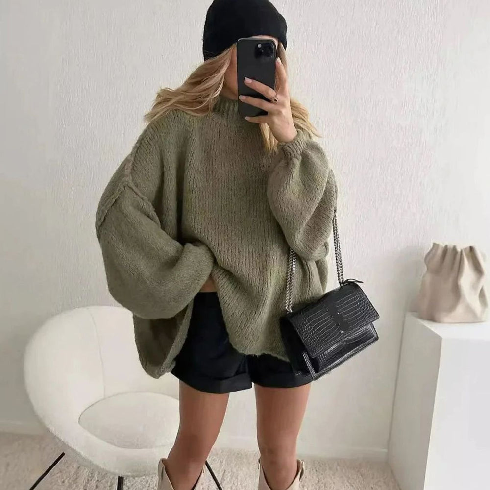 Layla | Women's Oversized Turtleneck Sweater Cozy Long-Sleeve Knit Pullover
