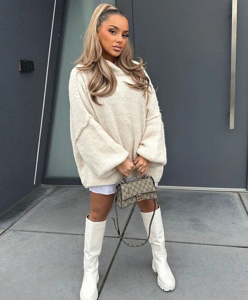 Layla | Women's Oversized Turtleneck Sweater Cozy Long-Sleeve Knit Pullover - 5