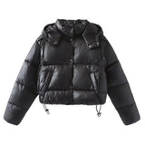 Women's Hooded Padded Puffer Jacket with Snap Closure - Warm & Stylish Winter Outerwear