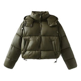 Women's Hooded Padded Puffer Jacket with Snap Closure - Warm & Stylish Winter Outerwear
