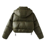 Women's Hooded Padded Puffer Jacket with Snap Closure - Warm & Stylish Winter Outerwear