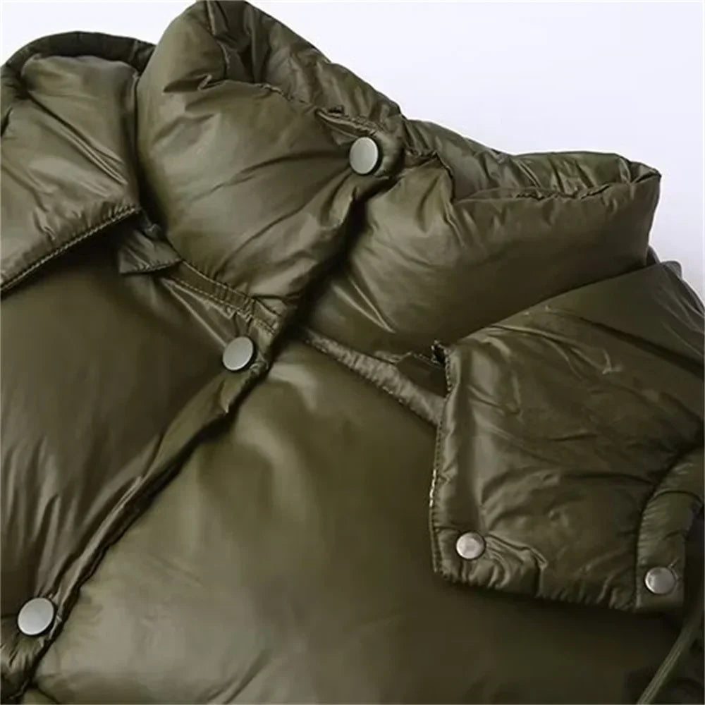 Women's Hooded Padded Puffer Jacket with Snap Closure - Warm & Stylish Winter Outerwear