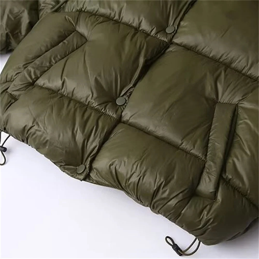 Women's Hooded Padded Puffer Jacket with Snap Closure - Warm & Stylish Winter Outerwear