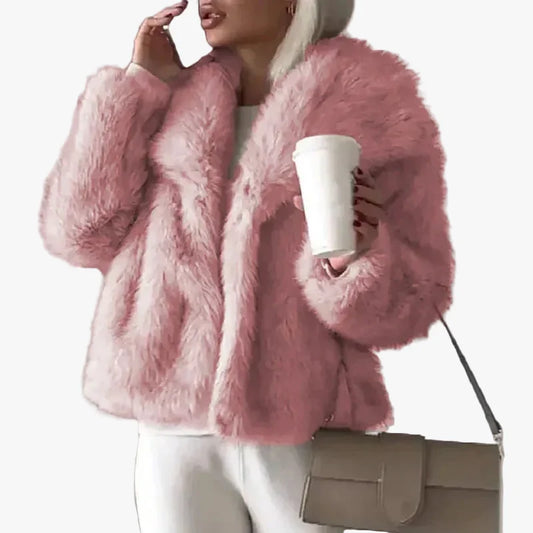 Women's Shawl Collar Pile Faux Fur Coat - Open Front, Cozy & Stylish Outerwear