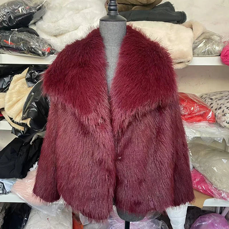 Women's Shawl Collar Pile Faux Fur Coat - Open Front, Cozy & Stylish Outerwear