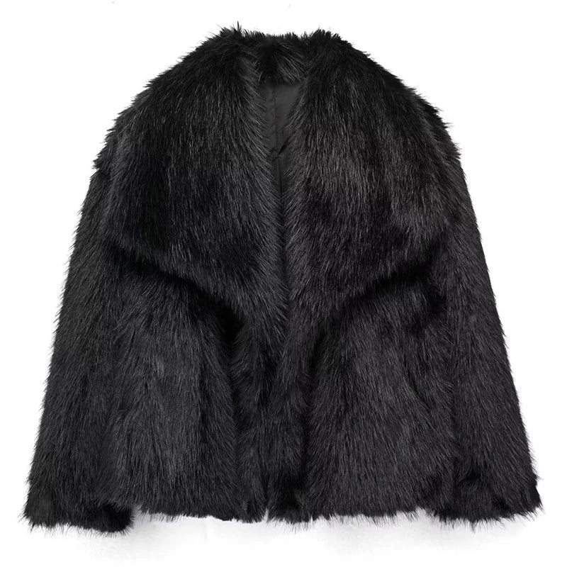 Women's Shawl Collar Pile Faux Fur Coat - Open Front, Cozy & Stylish Outerwear