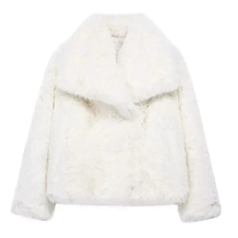 Women's Shawl Collar Pile Faux Fur Coat - Open Front, Cozy & Stylish Outerwear