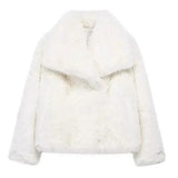 Women's Shawl Collar Pile Faux Fur Coat - Open Front, Cozy & Stylish Outerwear